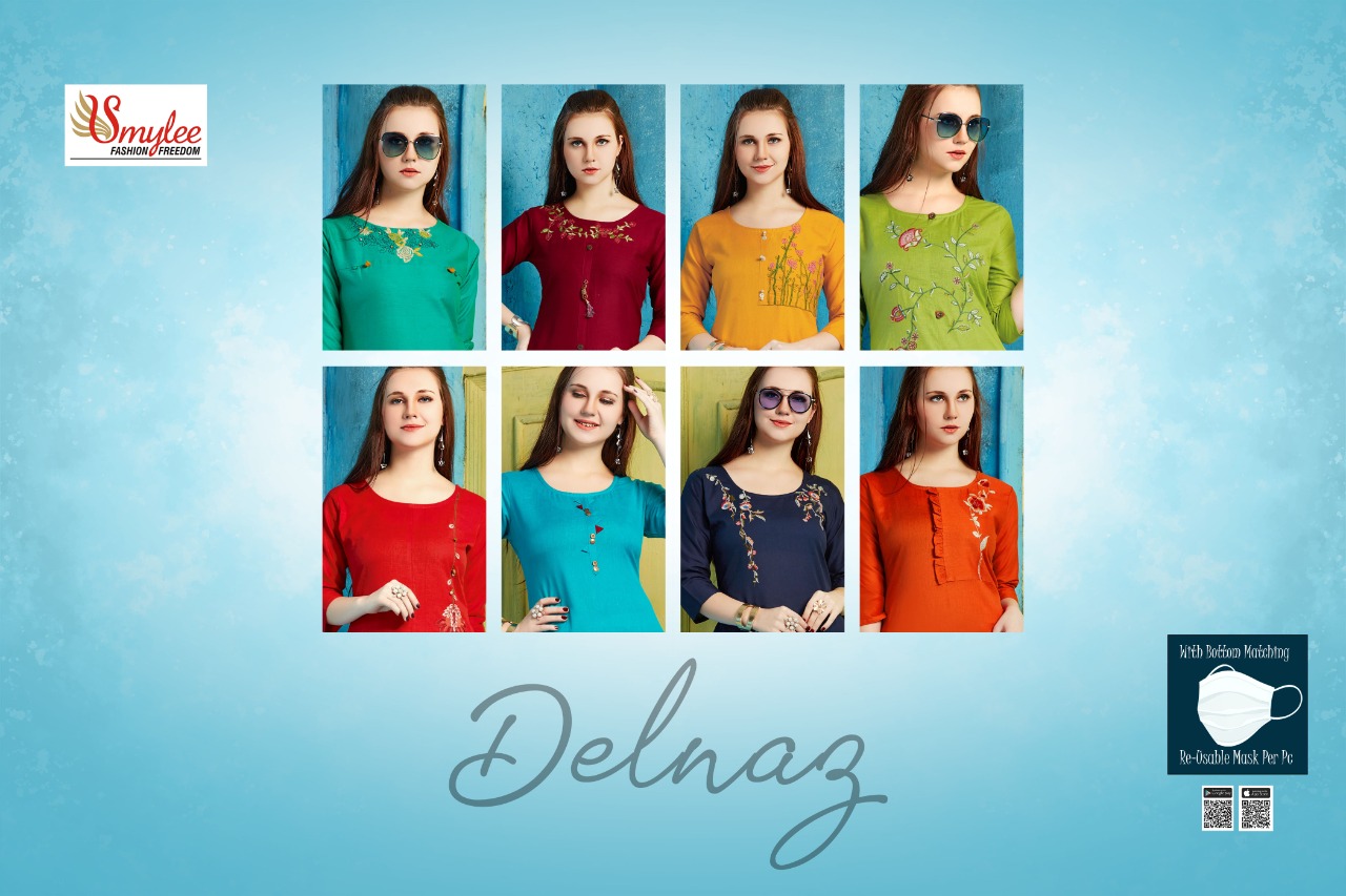 Smylee Presents Delnaz Collection Of Pure Cotton Flex Embroidery Designer Kurti With Pant
