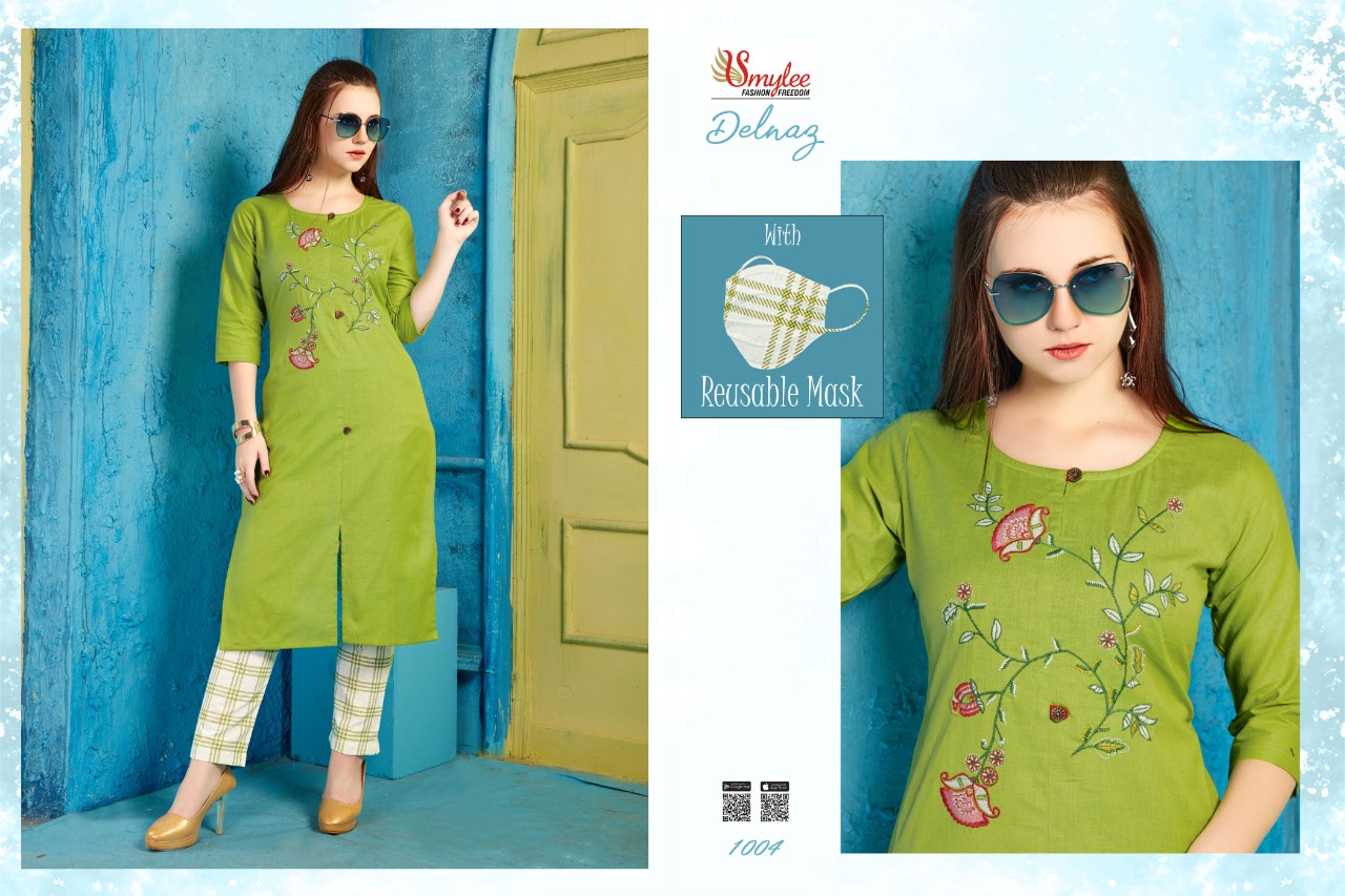 Smylee Presents Delnaz Collection Of Pure Cotton Flex Embroidery Designer Kurti With Pant