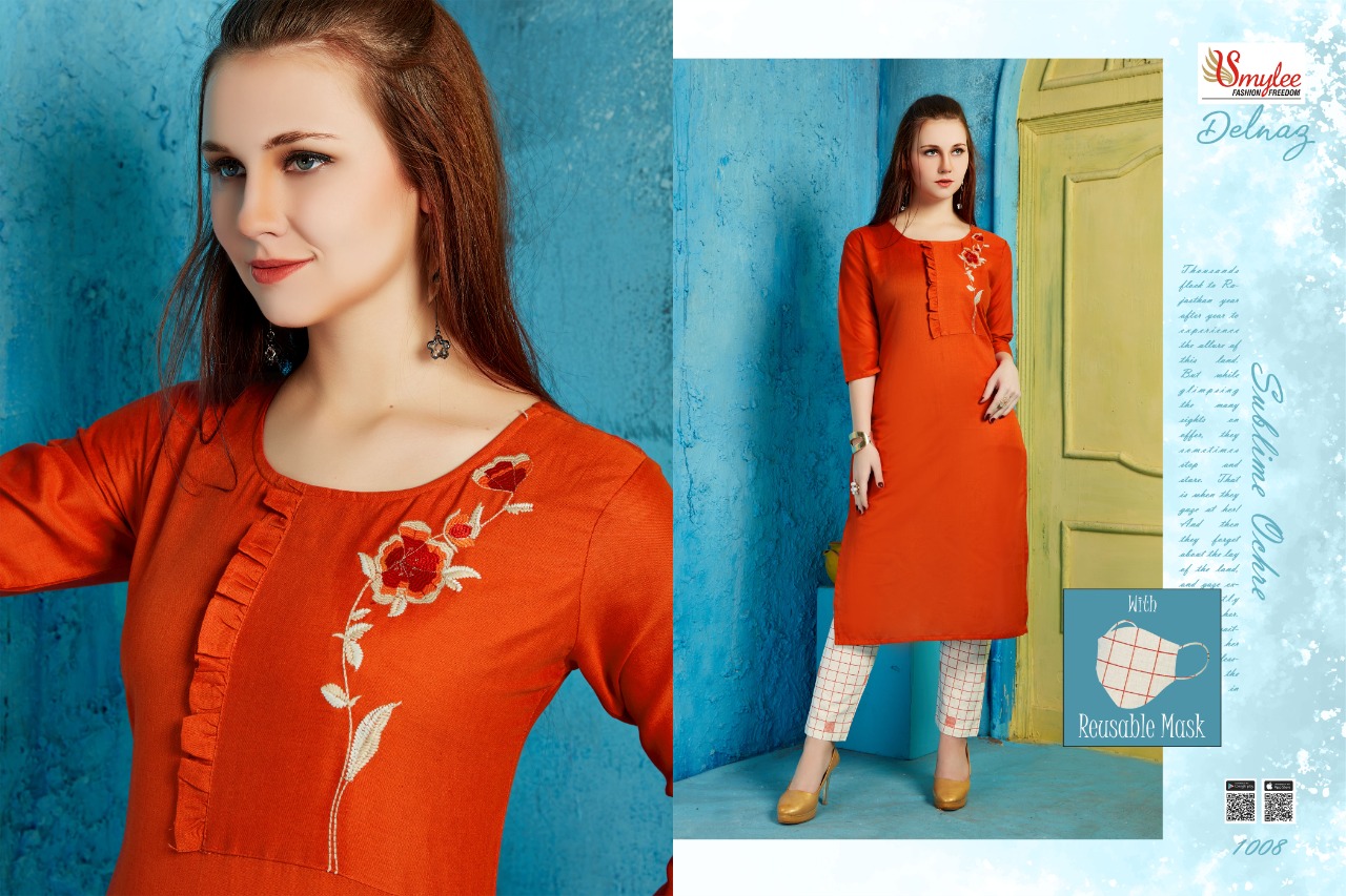 Smylee Presents Delnaz Collection Of Pure Cotton Flex Embroidery Designer Kurti With Pant