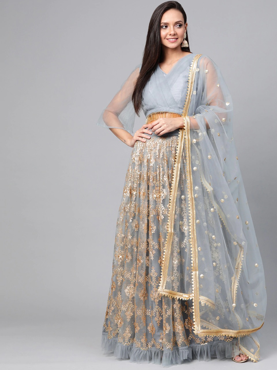 Fc Presents Grey And Golden Designer Lehenga Collection