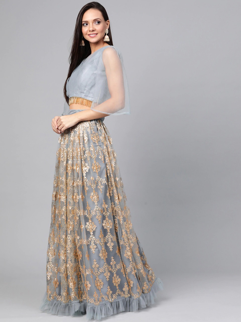 Fc Presents Grey And Golden Designer Lehenga Collection