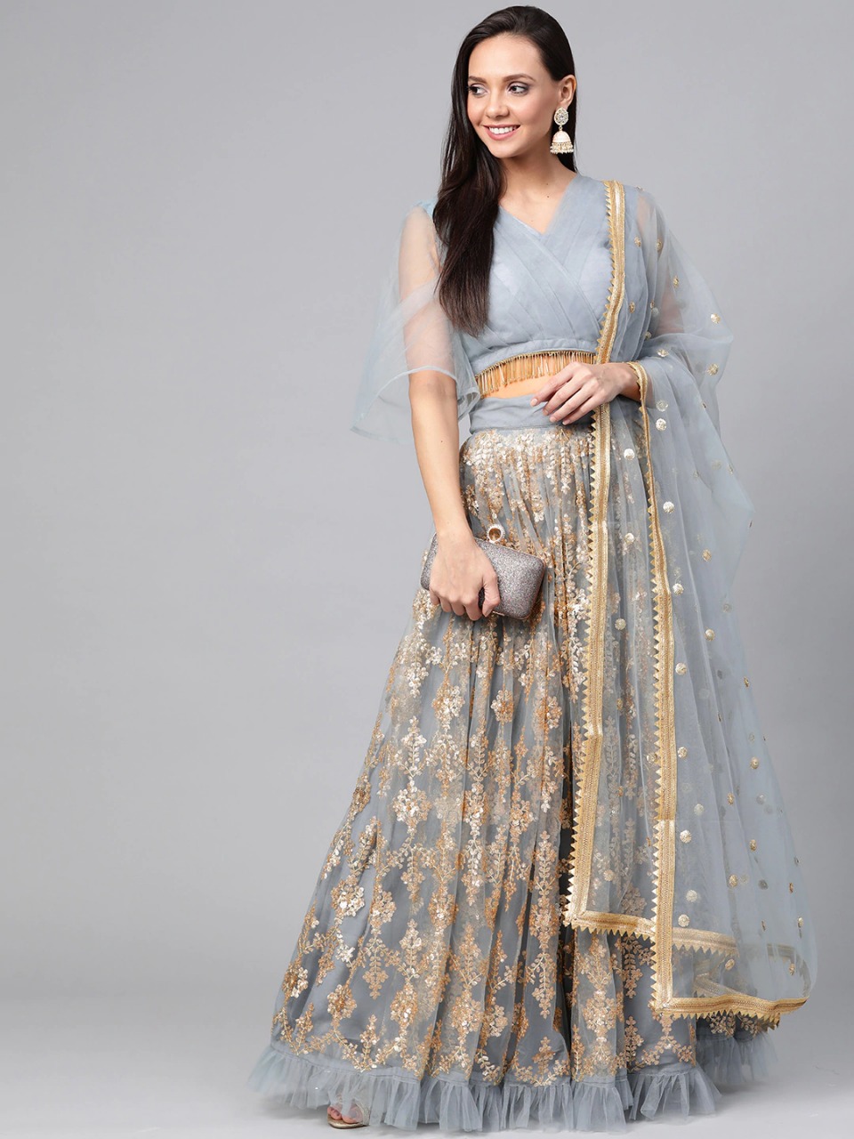 Fc Presents Grey And Golden Designer Lehenga Collection