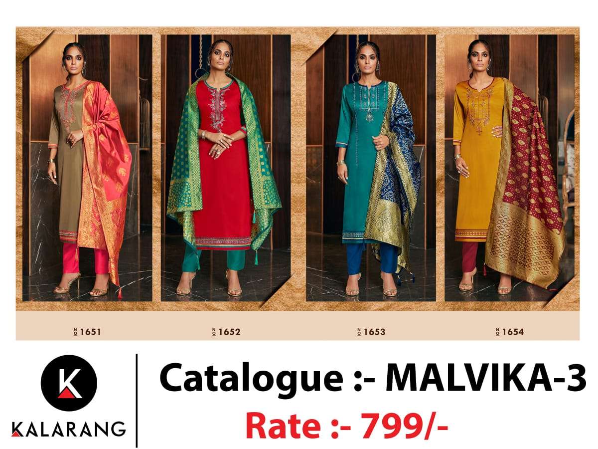 Kalarang Presents  Malvika  Vol 3  Designer Dress Material