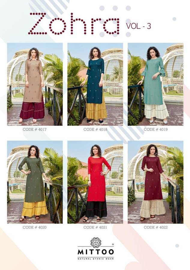 Mittoo  Presents Zohra  Vol 3  Kurti With Bottom Collection