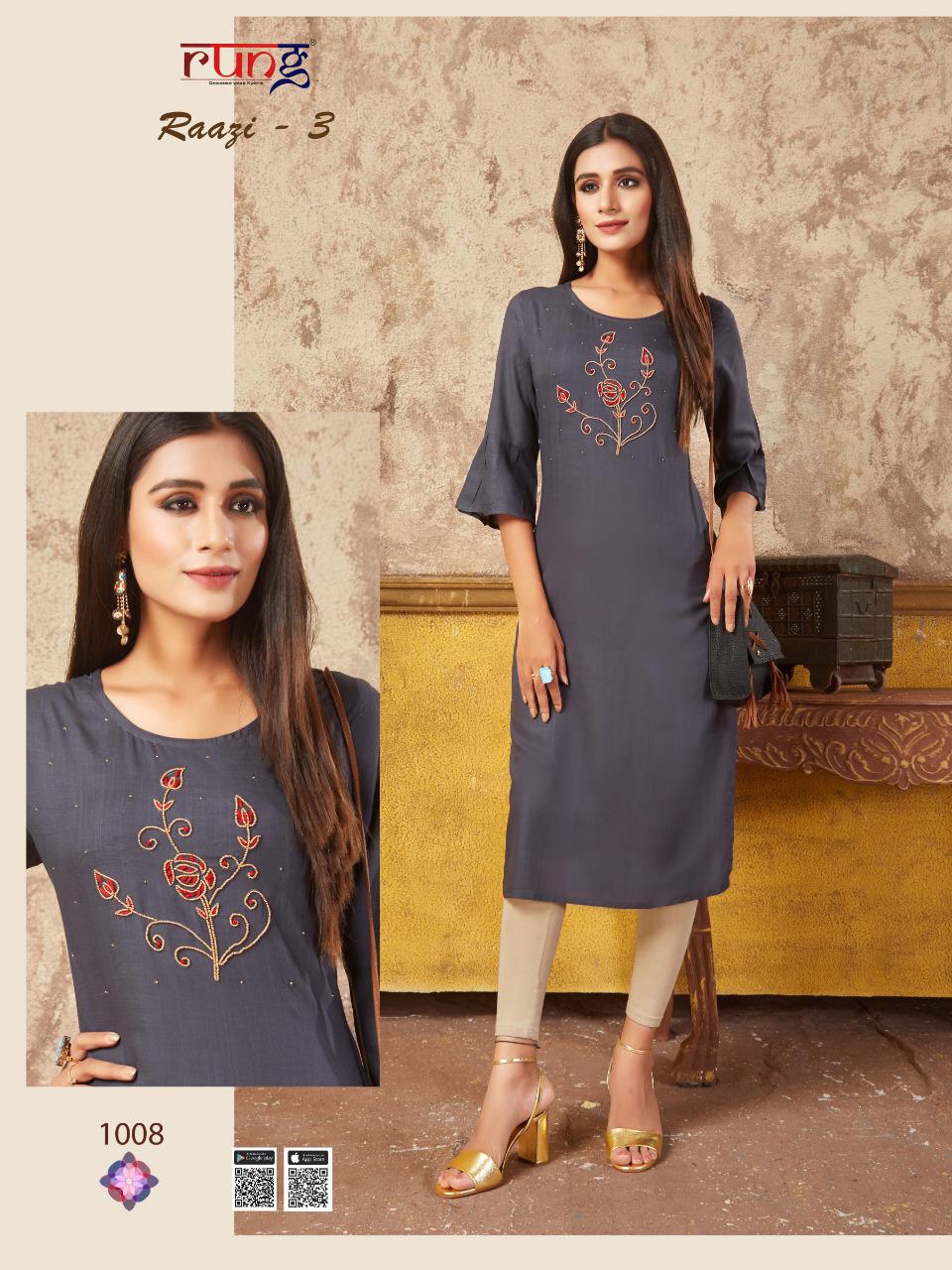 Rung Presents  Raazi Vol  3  Straight Cut Kurti Collection