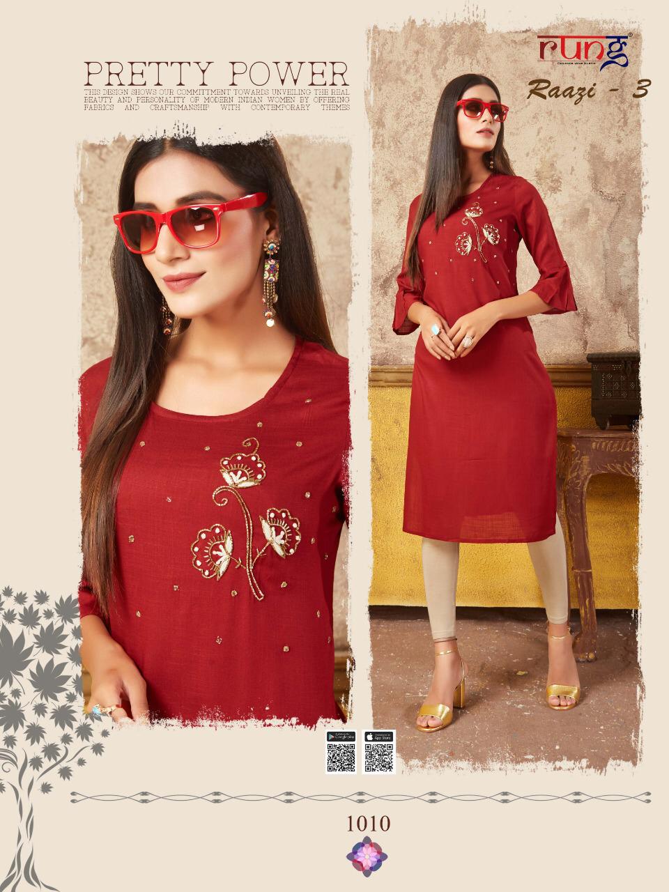 Rung Presents  Raazi Vol  3  Straight Cut Kurti Collection