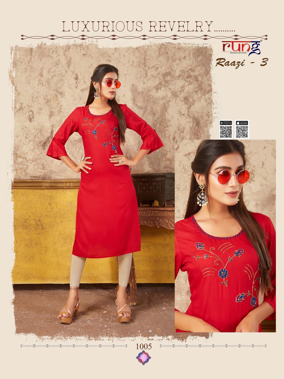 Rung Presents  Raazi Vol  3  Straight Cut Kurti Collection