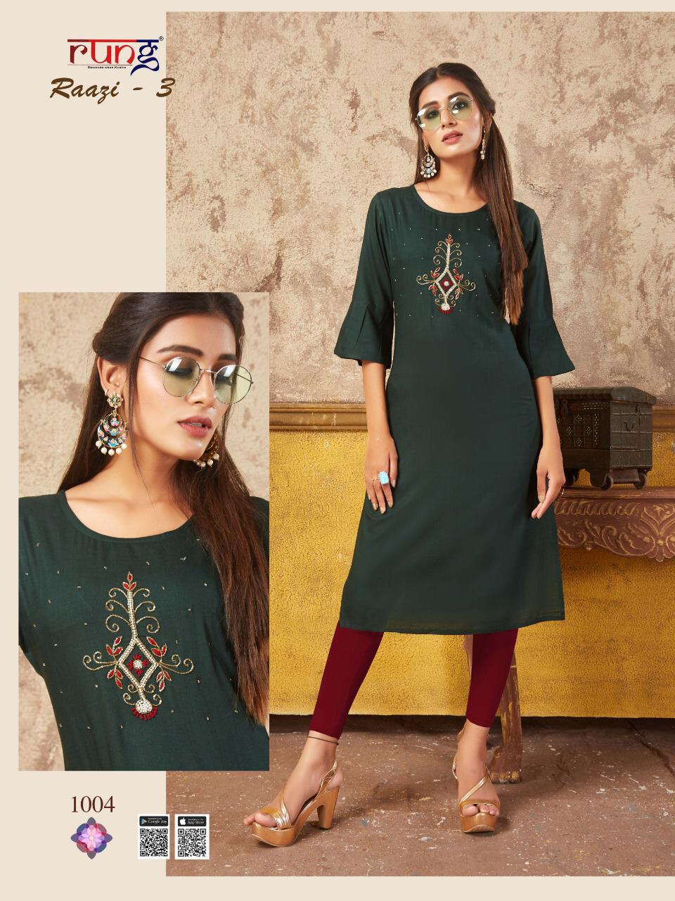 Rung Presents  Raazi Vol  3  Straight Cut Kurti Collection