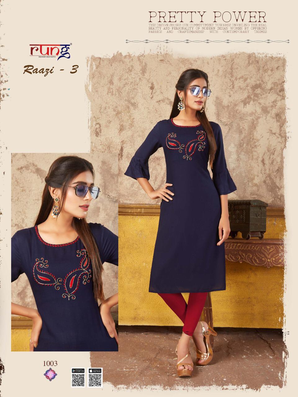 Rung Presents  Raazi Vol  3  Straight Cut Kurti Collection