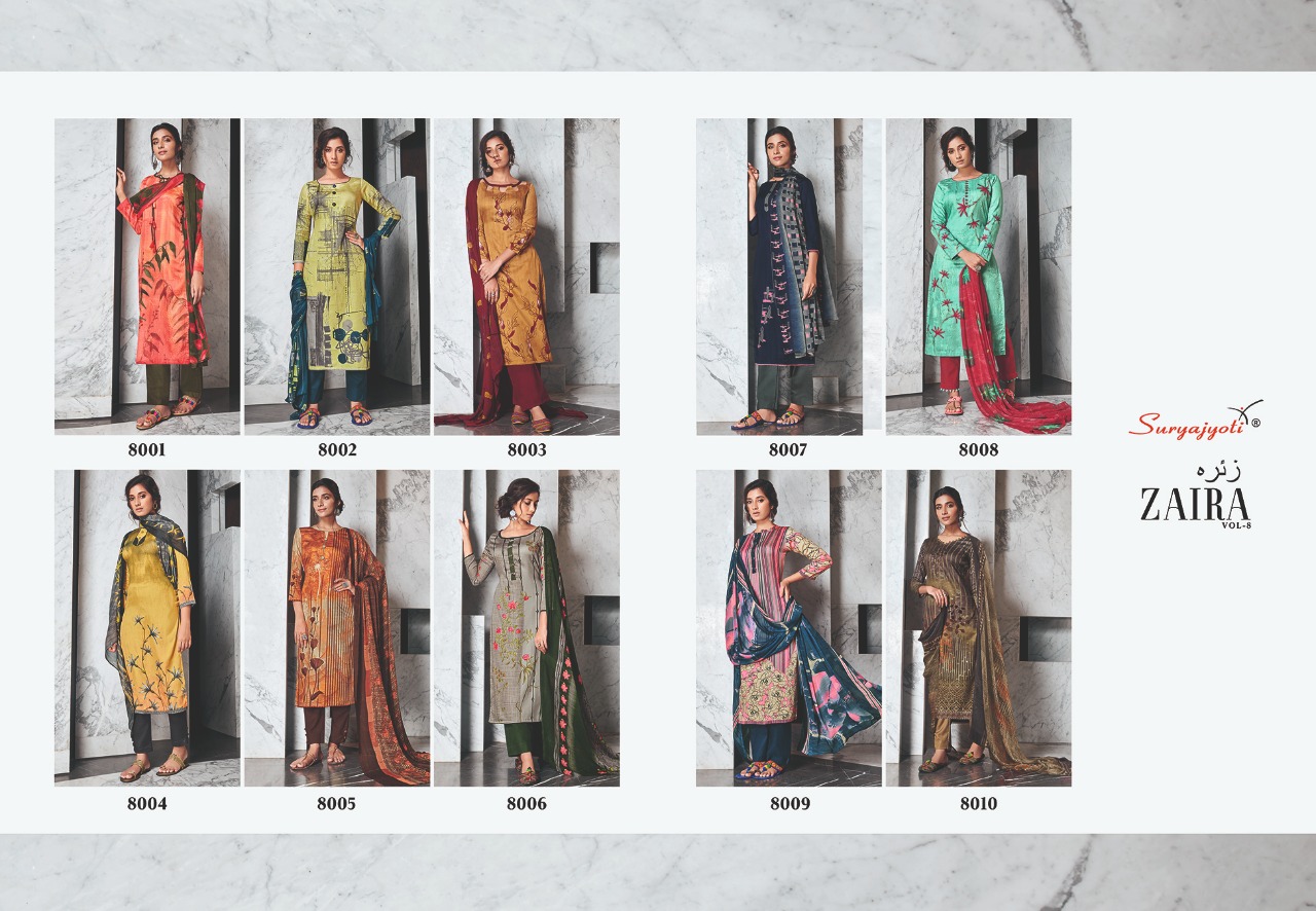 Suryajyoti  Presents Zaira Vol  8 Designer Dress Material