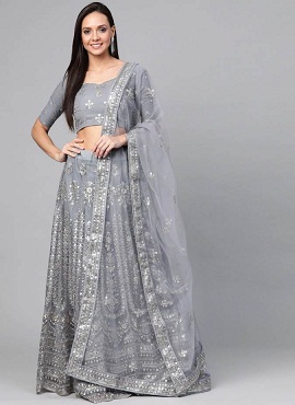 Fc Presents Star Grey  Heavy Net Festive Wear Lehenga Collection