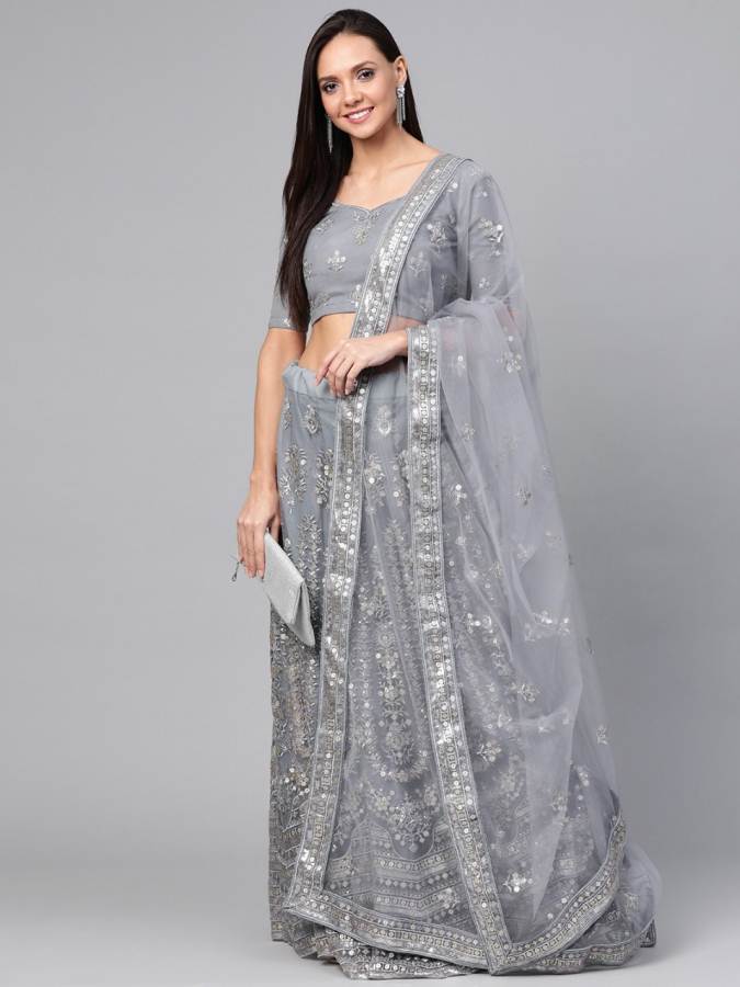 Fc Presents Star Grey  Heavy Net Festive Wear Lehenga Collection