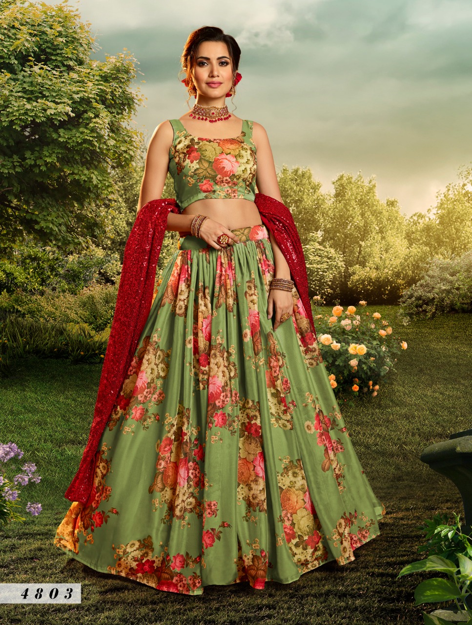 Green Digital Stylish Lehenga Choli