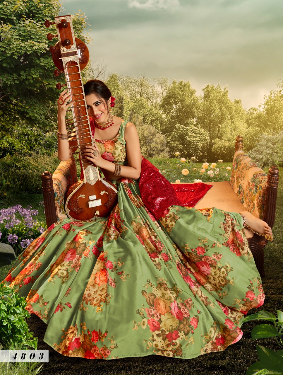 Green Digital Stylish Lehenga Choli