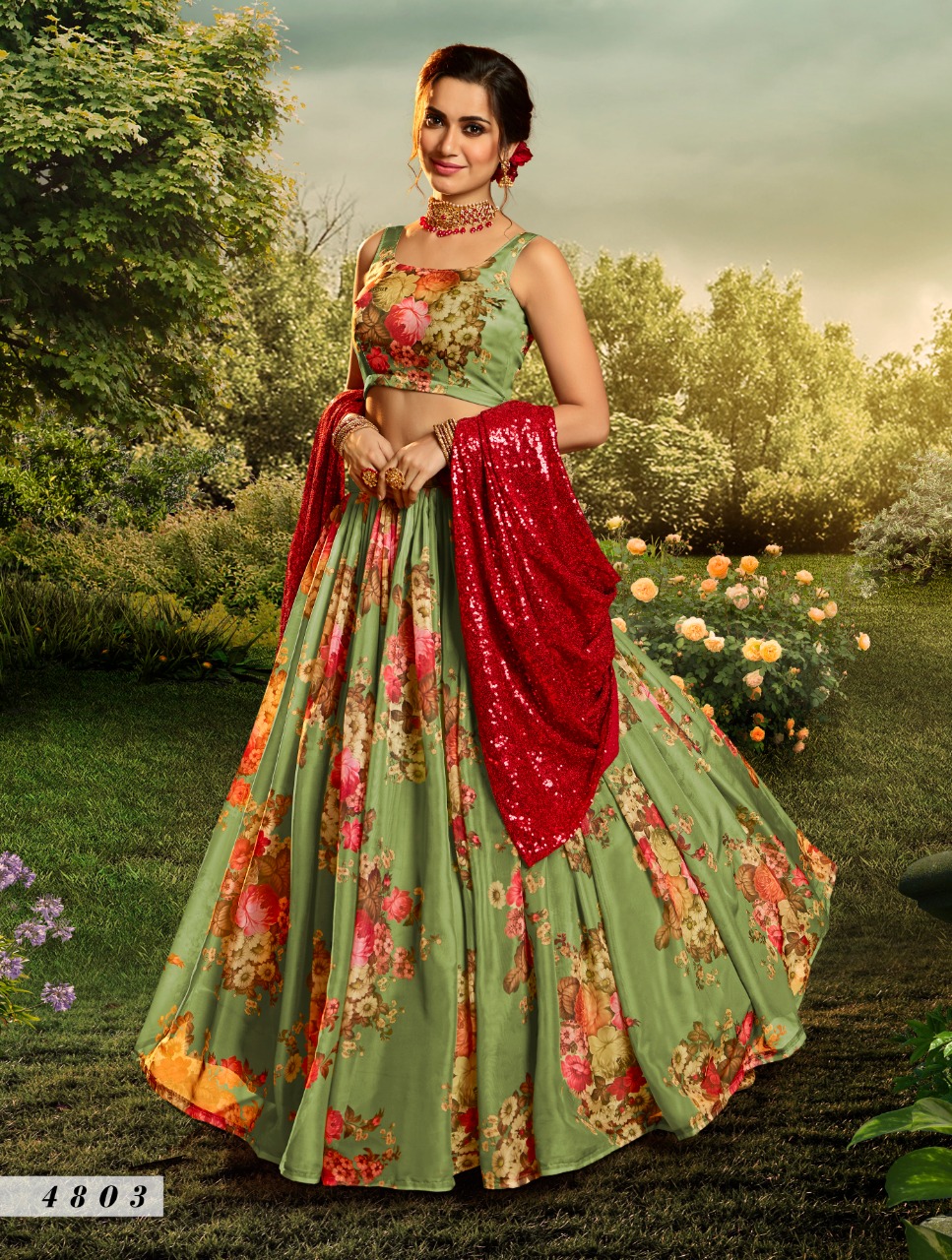Green Digital Stylish Lehenga Choli