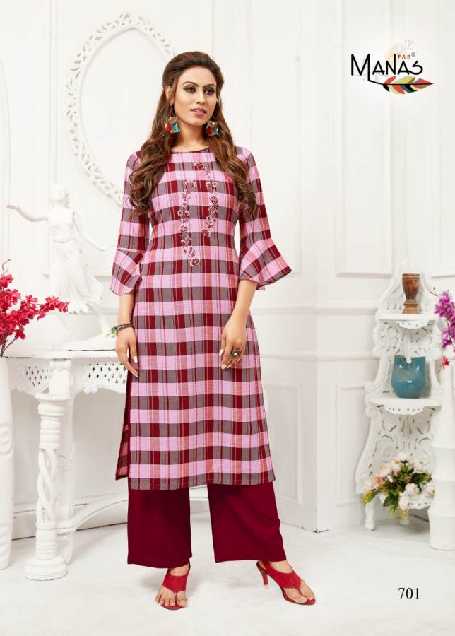 Manas Presents Checks Plazzo  Casual Wear Kurti With Bottom
