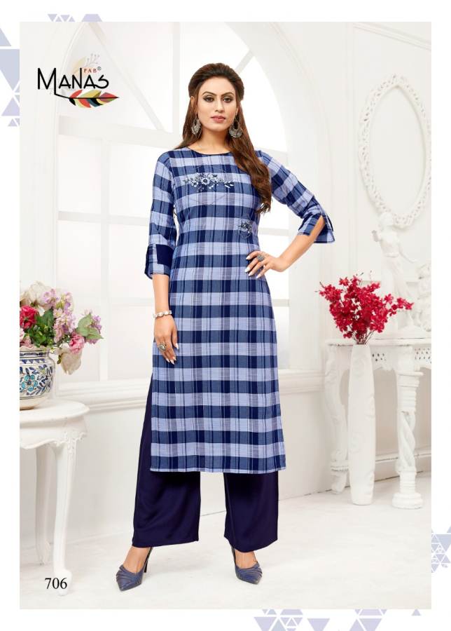 Manas Presents Checks Plazzo  Casual Wear Kurti With Bottom