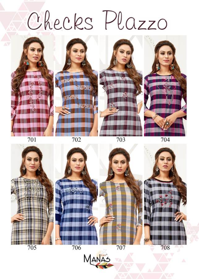 Manas Presents Checks Plazzo  Casual Wear Kurti With Bottom