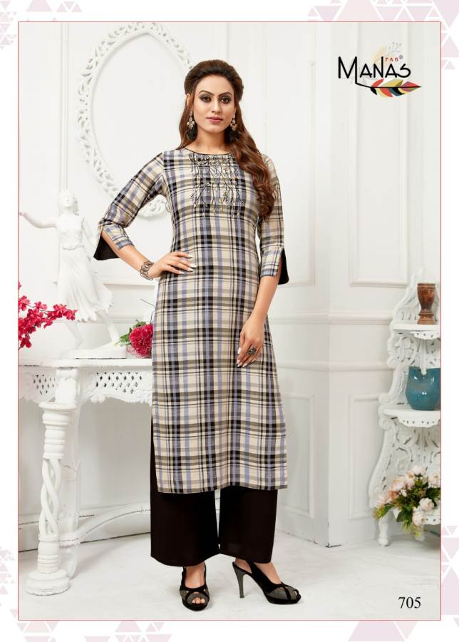Manas Presents Checks Plazzo  Casual Wear Kurti With Bottom