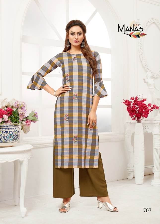 Manas Presents Checks Plazzo  Casual Wear Kurti With Bottom