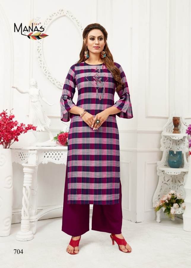 Manas Presents Checks Plazzo  Casual Wear Kurti With Bottom