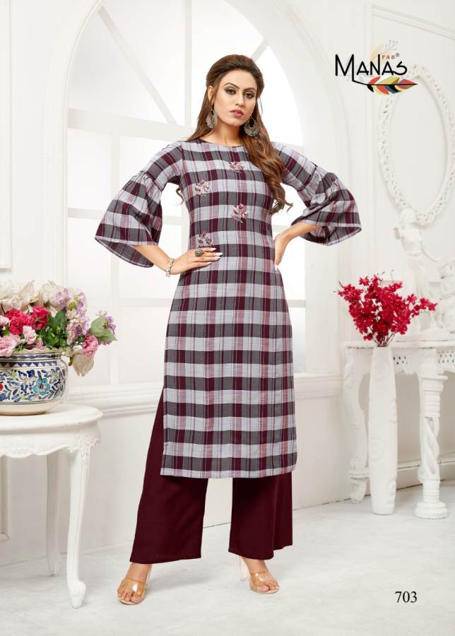 Manas Presents Checks Plazzo  Casual Wear Kurti With Bottom