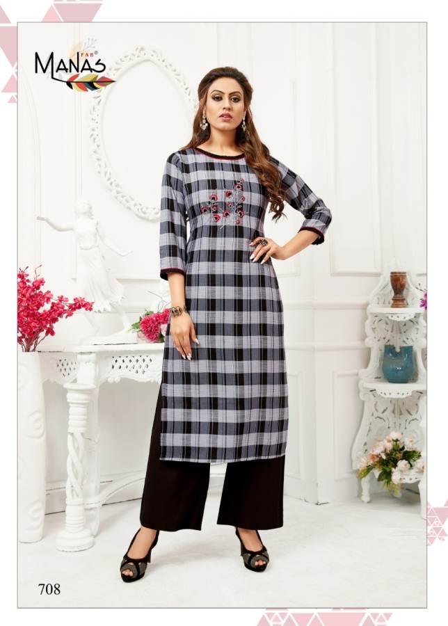 Manas Presents Checks Plazzo  Casual Wear Kurti With Bottom