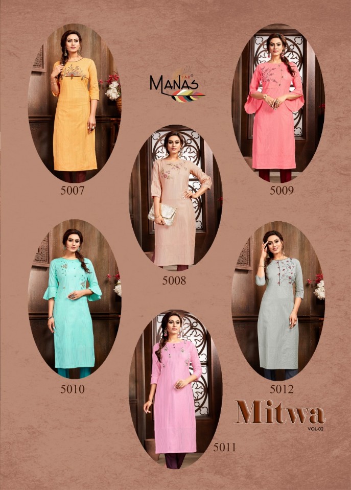 Manas  Presents Mitwa Vol  2 Stylish Straight Cut Kurti Collection
