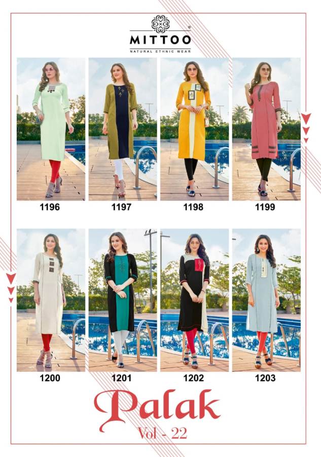 Mittoo Presents Palak Vol 22 Straight Cut Kurti Collection
