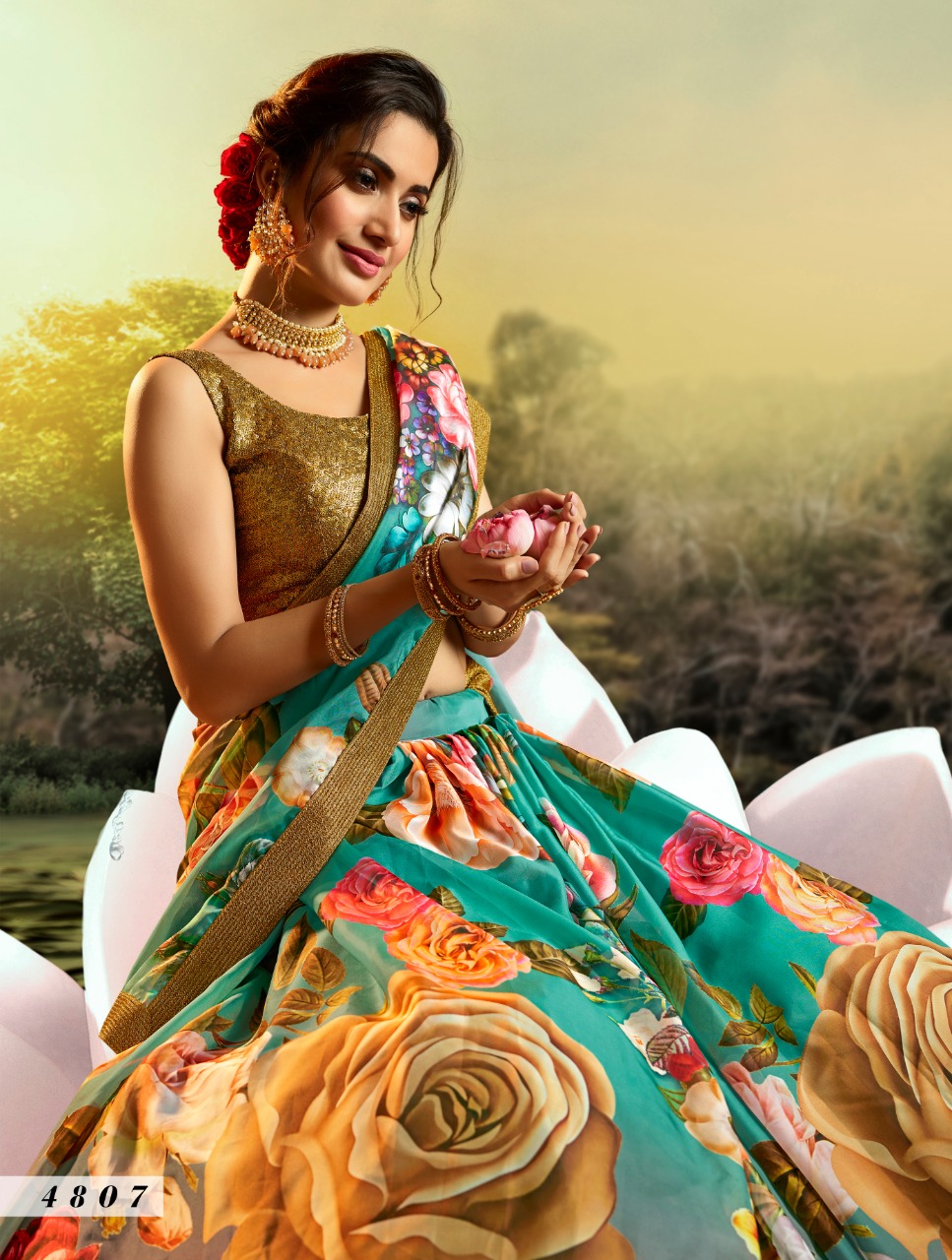 Multi 4807 Sequined Semi Stitched Lehenga Choli