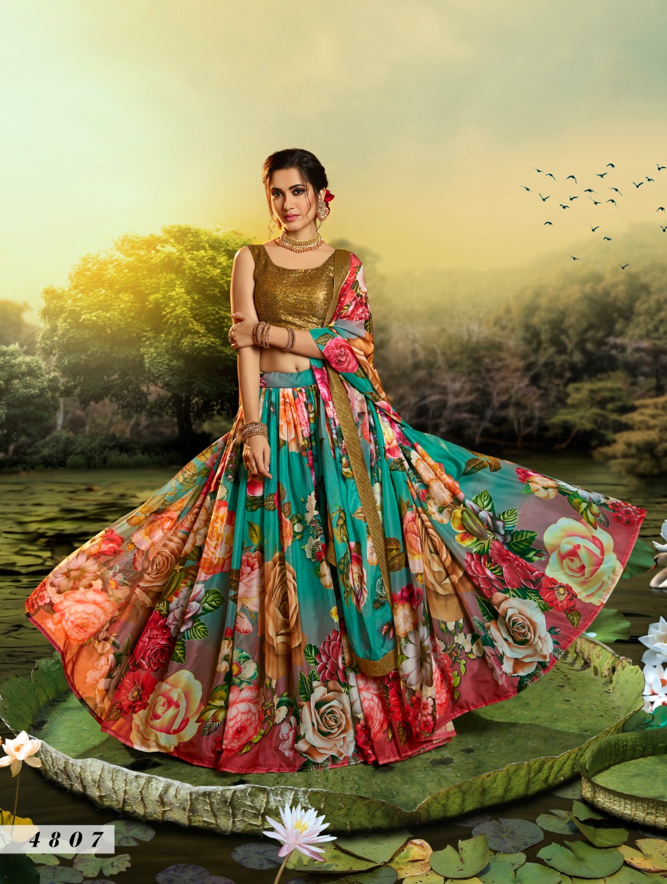 Multi 4807 Sequined Semi Stitched Lehenga Choli