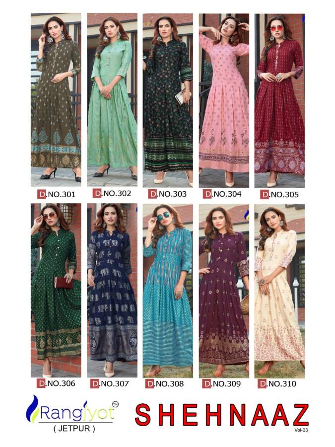 Rangjyot Presents Shehnaaz Vol 3 Printed Kurti Collection