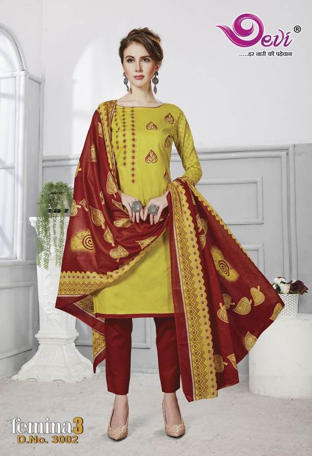 Devi Presents Femina 3 Collection Of Printed Pure Cotton Casual Wear Dress Materials