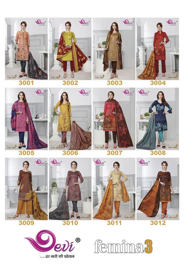 Devi Presents Femina 3 Collection Of Printed Pure Cotton Casual Wear Dress Materials