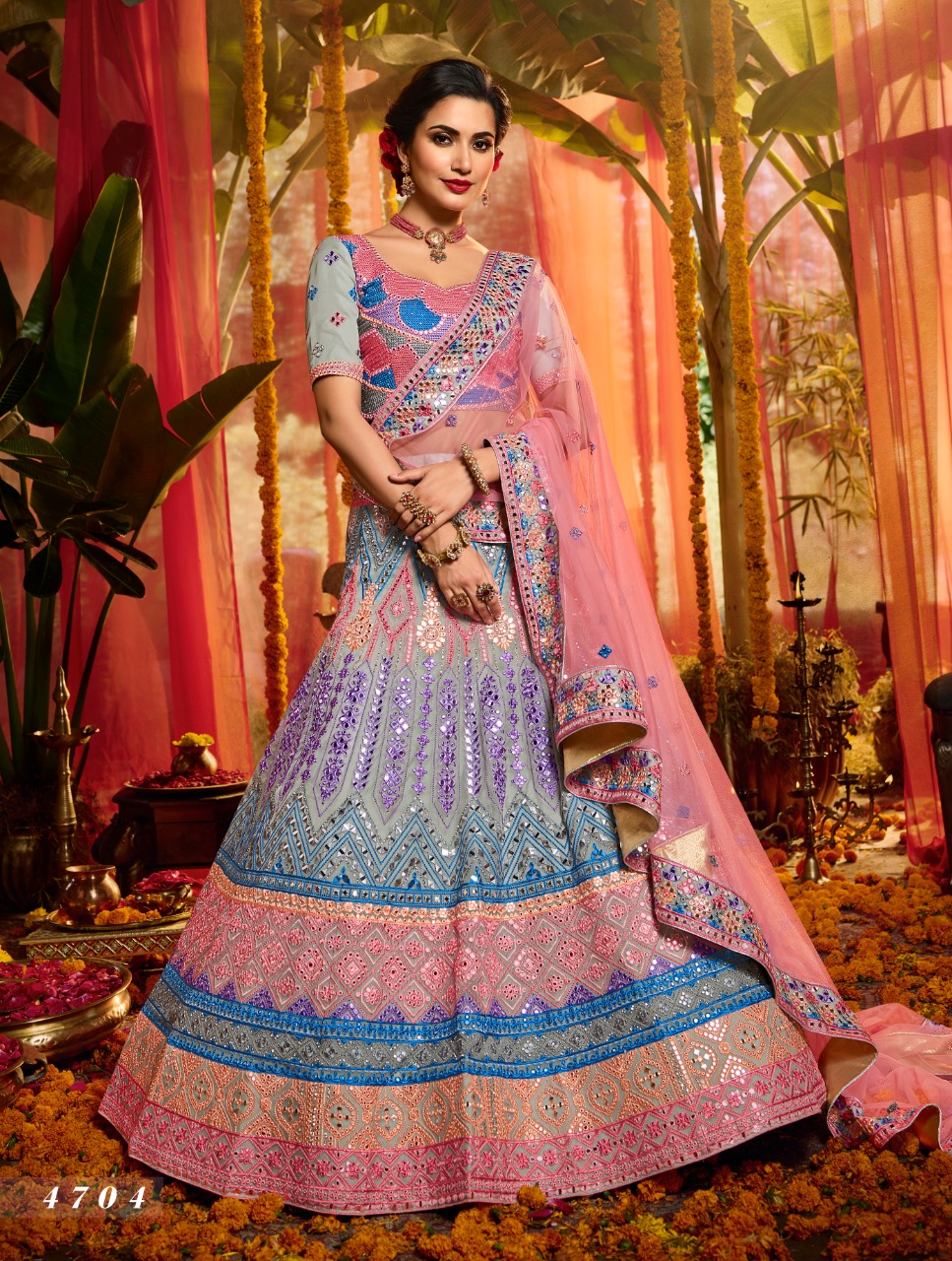 Grey Designer Bridal Lehenga Choli