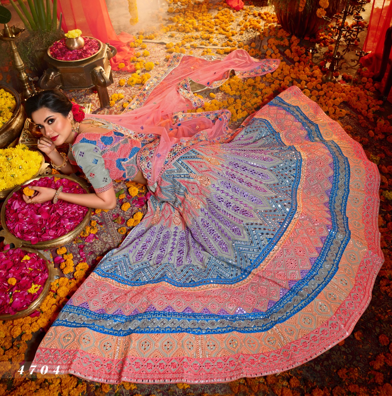 Grey Designer Bridal Lehenga Choli