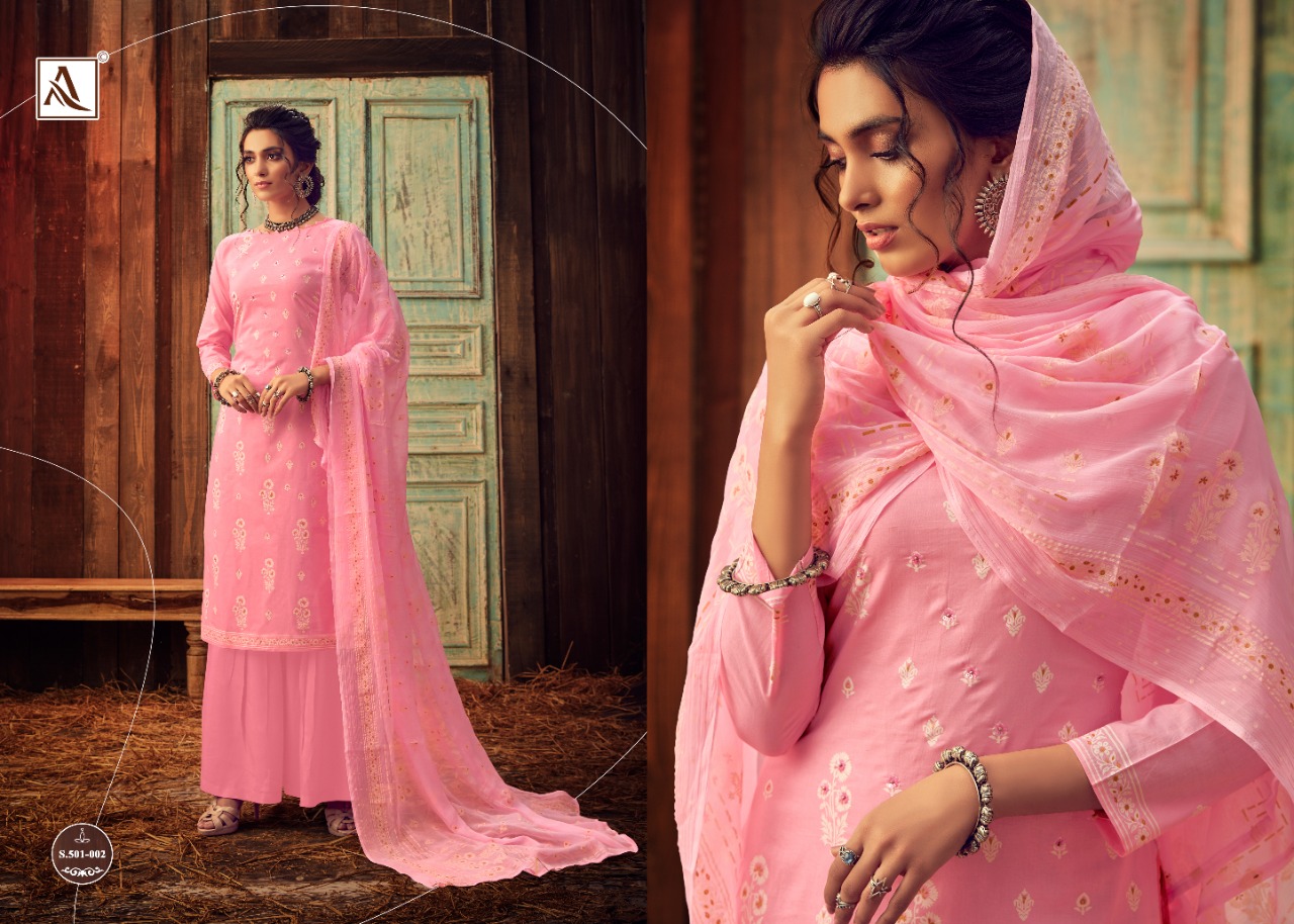 Alok   Presents  Bloom Gold  Designer Dress Material