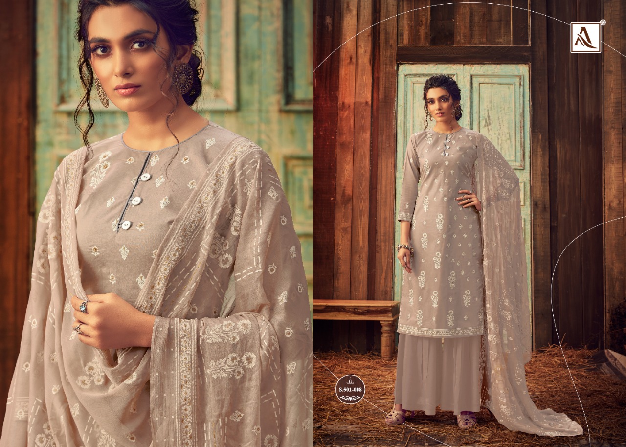 Alok   Presents  Bloom Gold  Designer Dress Material