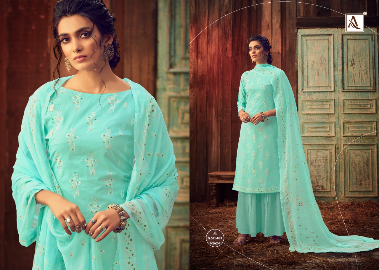 Alok   Presents  Bloom Gold  Designer Dress Material