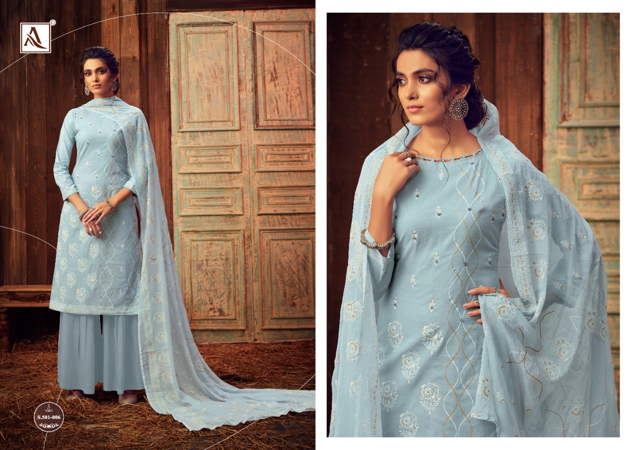 Alok   Presents  Bloom Gold  Designer Dress Material