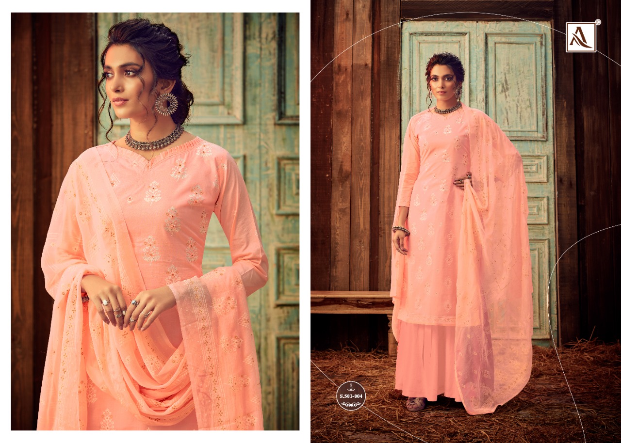 Alok   Presents  Bloom Gold  Designer Dress Material