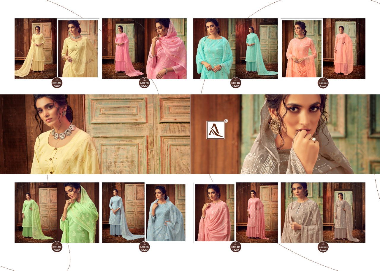 Alok   Presents  Bloom Gold  Designer Dress Material