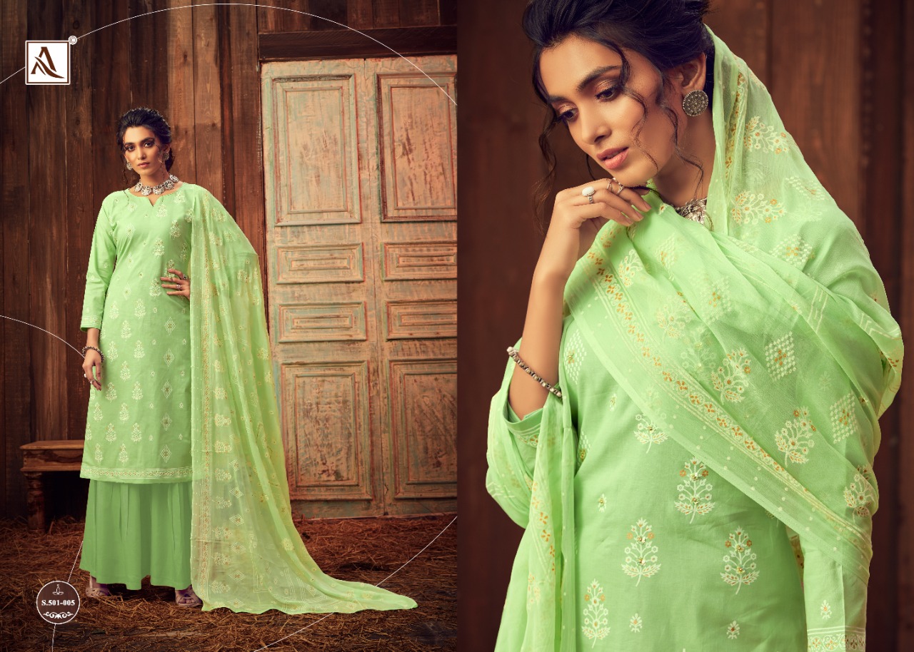 Alok   Presents  Bloom Gold  Designer Dress Material