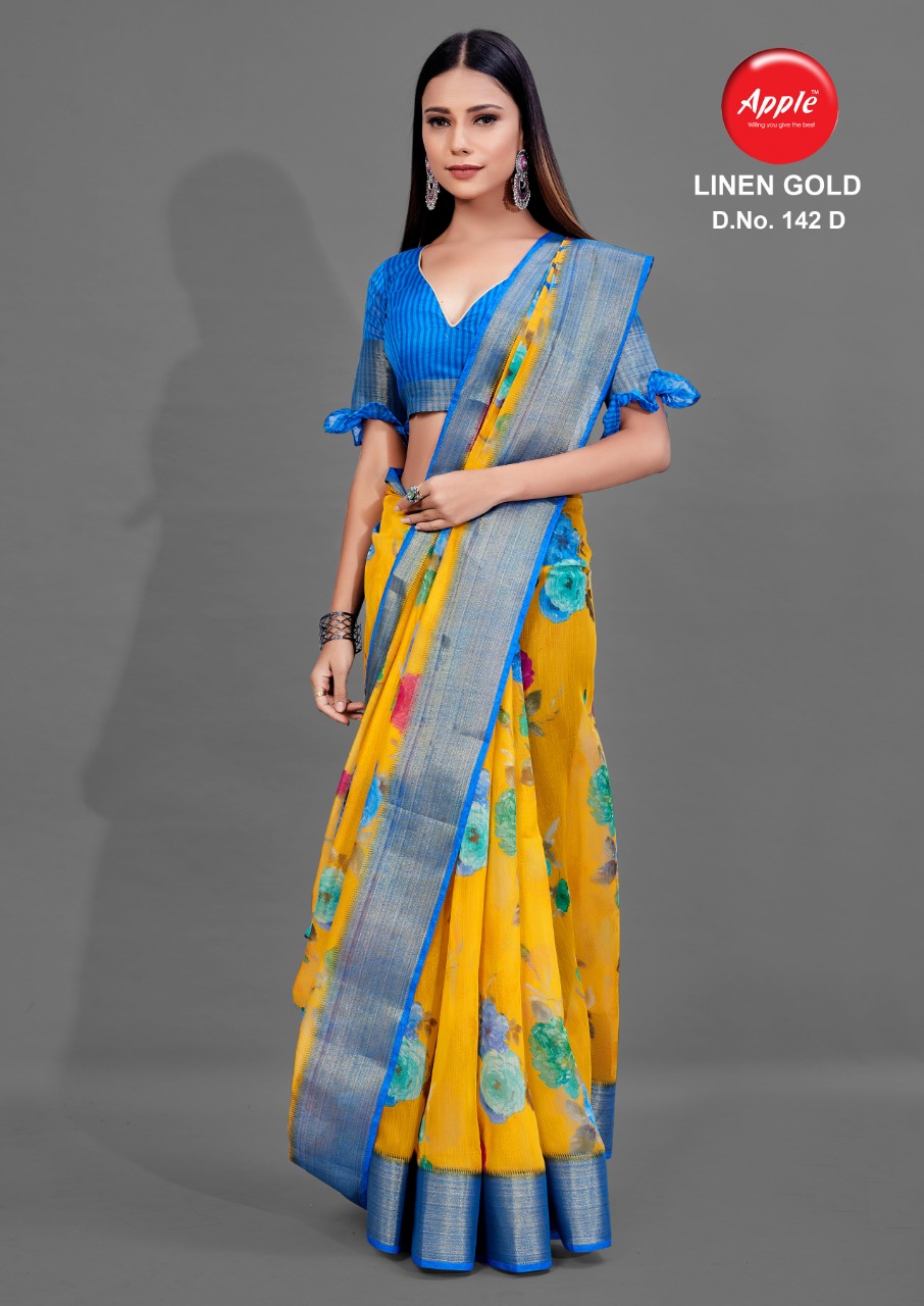 Apple Presents  Linen Gold  Vol 142  Printed Sarees Collection