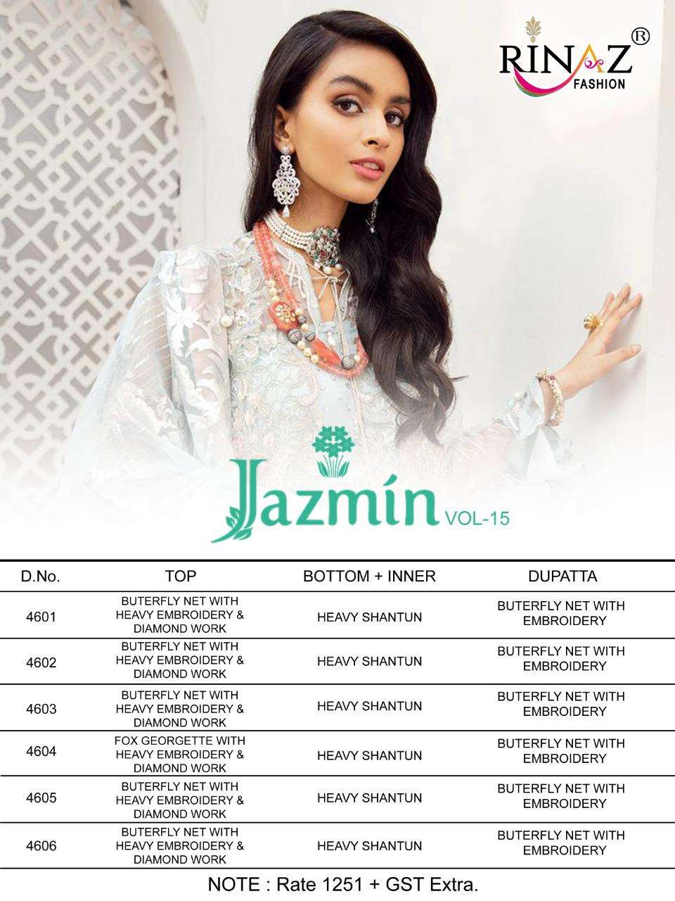 Rinaz  Presents Jazmin Vol  15 Pakistani Salwar Suit