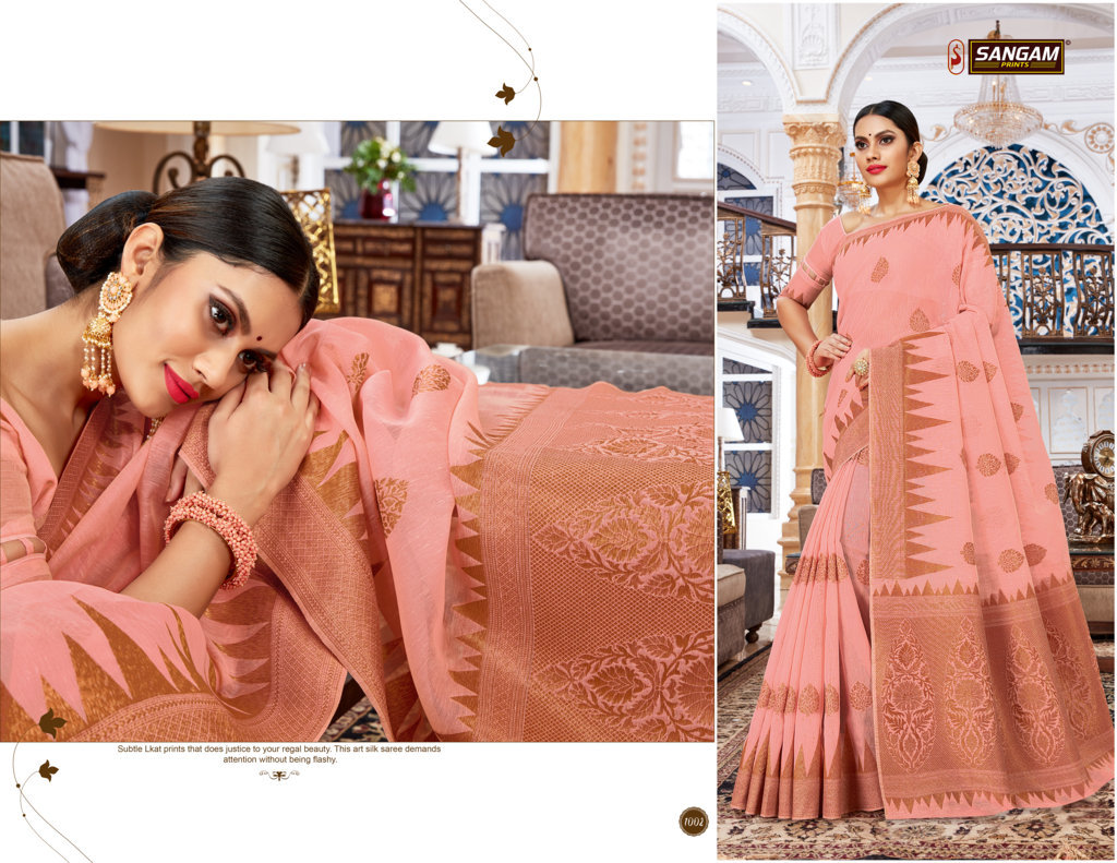 Sangam Presents Vallam Kali Linen Cotton Designer Saree