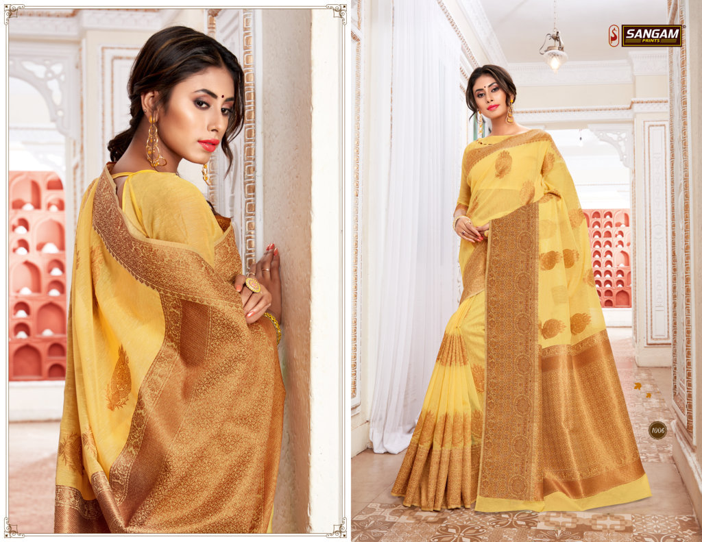 Sangam Presents Vallam Kali Linen Cotton Designer Saree