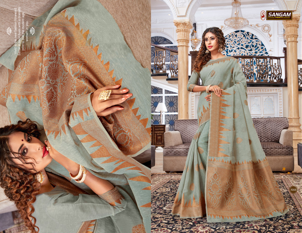 Sangam Presents Vallam Kali Linen Cotton Designer Saree