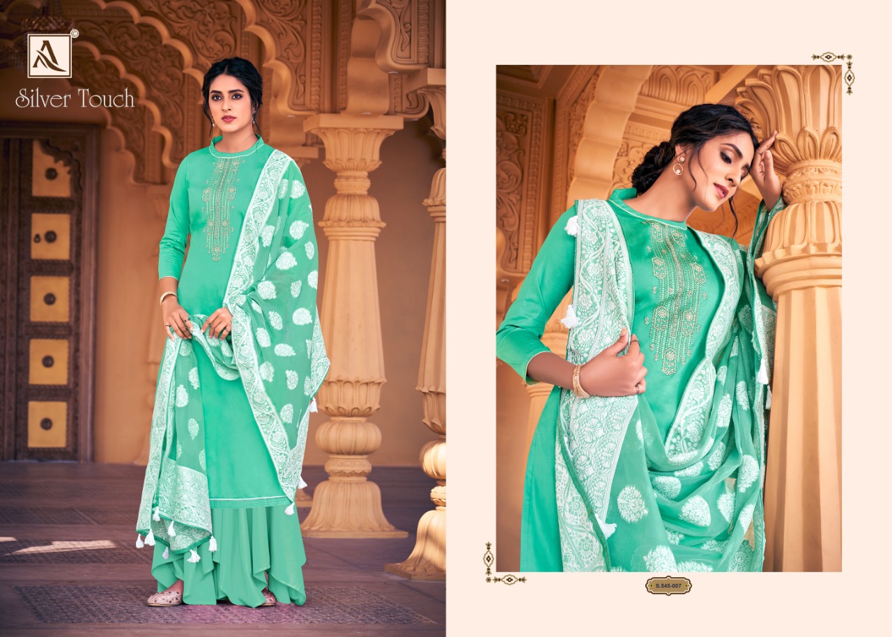 Alok Presents  Silver Touch Designer Dress Material