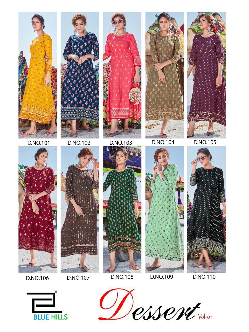 Blue Hills Launching  Dessert Vol  1 Printed Long Kurtis Collection